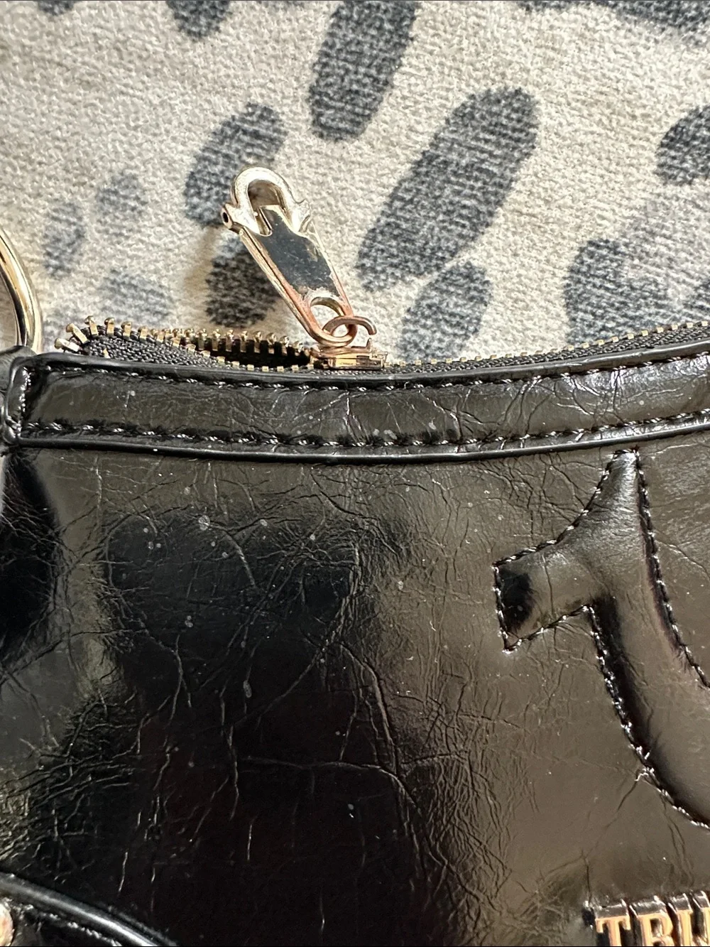 True Religion Black Glossy Leather Shoulder Bag